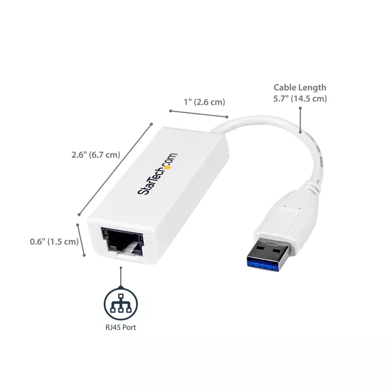 StarTech.com USB 3.0 uz Gigabit Ethernet tīkla adapteris, 10/100/1000 Mbps, USB uz RJ45, USB 3.0 uz LAN adapteris, USB 3.0 Ethernet adapteris (GbE), TAA atbilstīgs