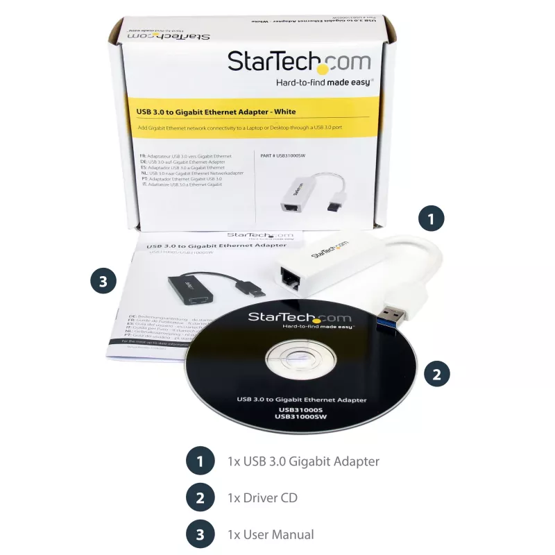 StarTech.com USB 3.0 uz Gigabit Ethernet tīkla adapteris, 10/100/1000 Mbps, USB uz RJ45, USB 3.0 uz LAN adapteris, USB 3.0 Ethernet adapteris (GbE), TAA atbilstīgs