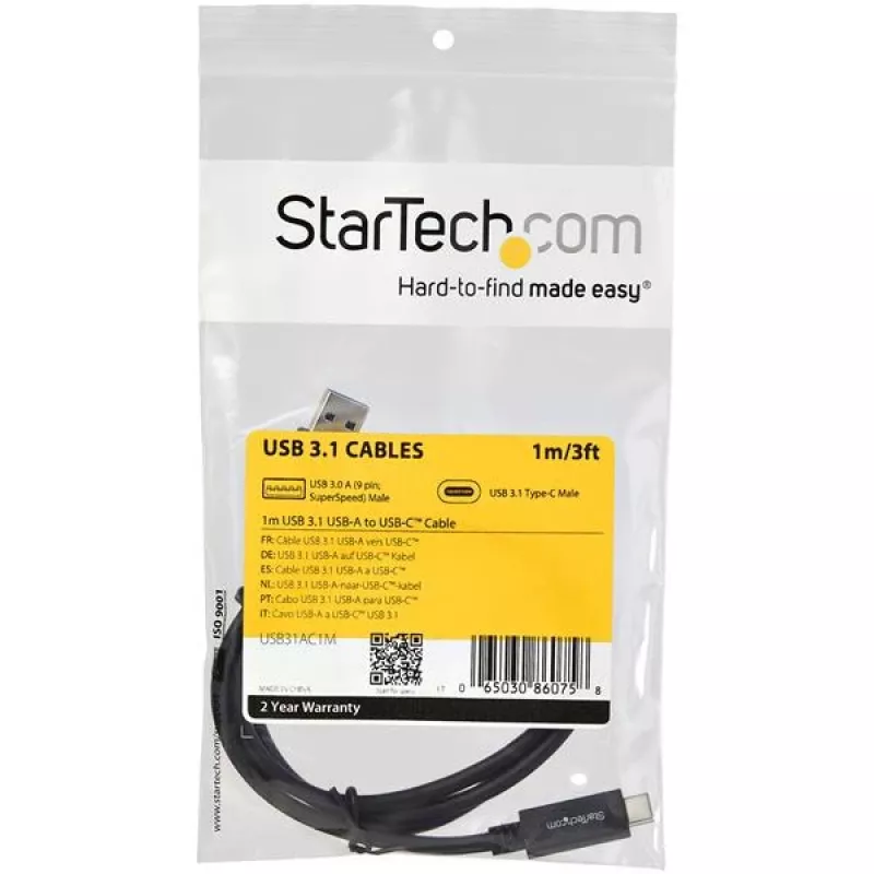 StarTech.com 3 ft. (1 m) USB to USB-C kabelis - M/M, 1 m, USB A, USB C, USB 3.2 Gen 2 (3.1 Gen 2), 10 Gbit/s, Melns
