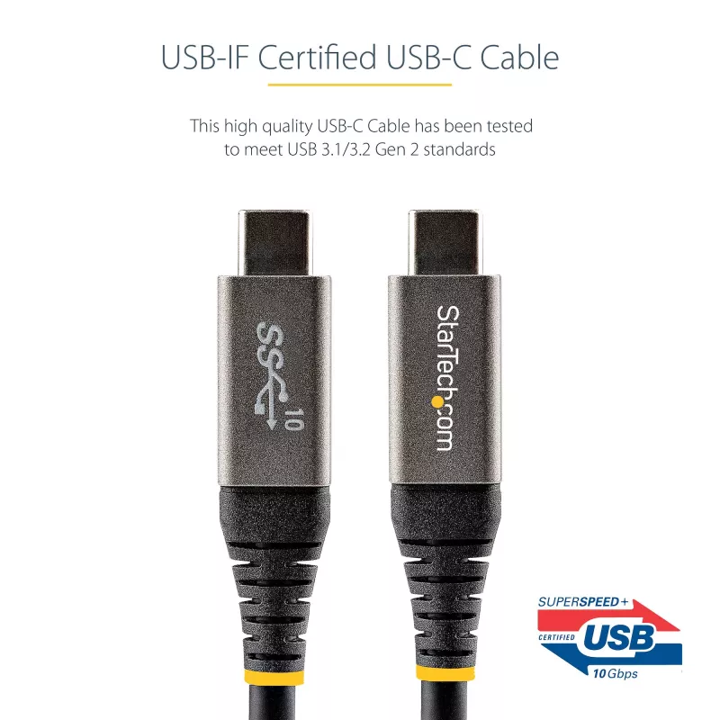StarTech.com 3 pēdas (1 m) USB C kabelis 10 Gbps — USB-IF sertificēts USB-C kabelis — USB 3.1 Type-C kabelis — 100 W (5 A) Power Delivery uzlāde, DP Alt Mode — USB C uz C vads — uzlāde un sinhronizācija