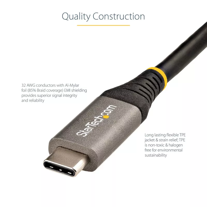 StarTech.com 3 pēdas (1 m) USB C kabelis 10 Gbps — USB-IF sertificēts USB-C kabelis — USB 3.1 Type-C kabelis — 100 W (5 A) Power Delivery uzlāde, DP Alt Mode — USB C uz C vads — uzlāde un sinhronizācija