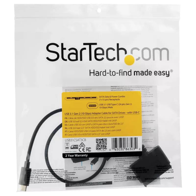 StarTech.com USB 3.1 (10 Gbps) adaptera kabelis 2,5 collu SATA diskiem — USB-C
