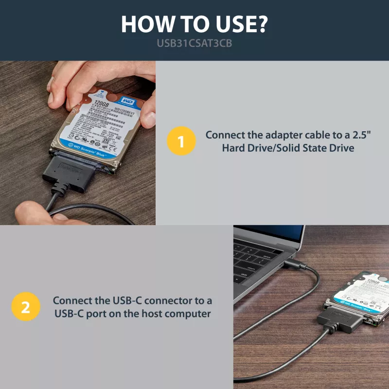 StarTech.com USB 3.1 (10 Gbps) adaptera kabelis 2,5 collu SATA diskiem — USB-C