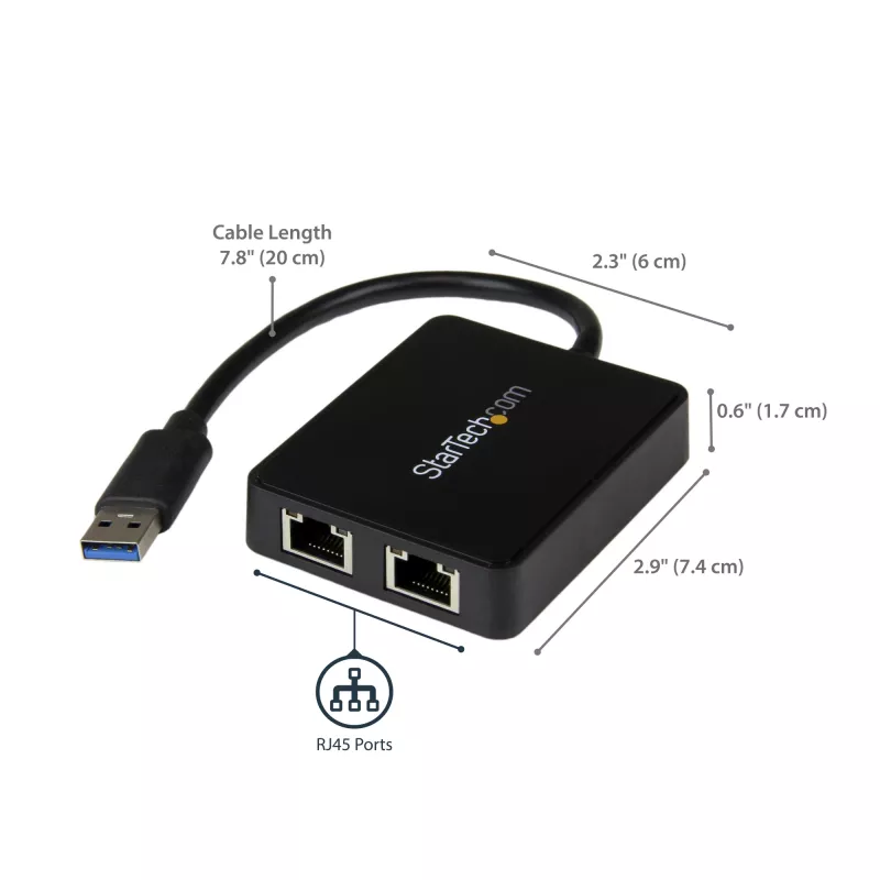 StarTech.com USB 3.0 uz divu portu Gigabit Ethernet adapteris NIC ar USB portu