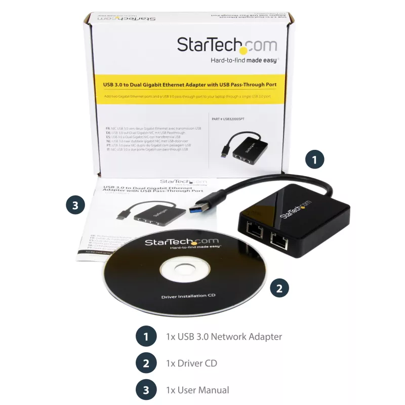 StarTech.com USB 3.0 uz divu portu Gigabit Ethernet adapteris NIC ar USB portu