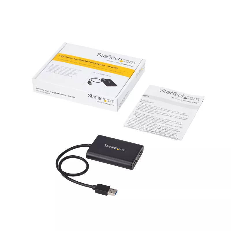 StarTech.com USB 3.0 uz diviem DisplayPort adapteriem - 4K 60Hz, 3.2 Gen 1 (3.1 Gen 1), USB Type-A, DisplayPort izeja, 4096 x 2160 pikseļi