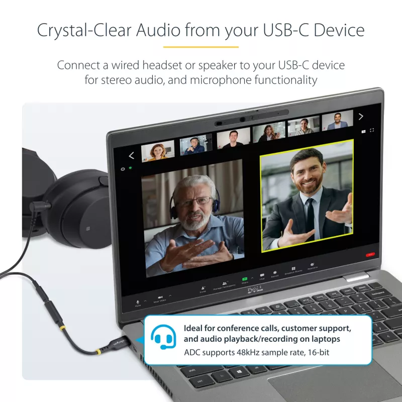 StarTech.com 5in (12.7cm) USB-C uz 3.5 mm TRRS austiņu/headset ligzdas audio adapteris, USB Type-C palīgierīce, 32 bitu DAC, atbalsta USB-C/Thunderbolt, klēpjdatoriem/tālruņiem/planšetdatoriem