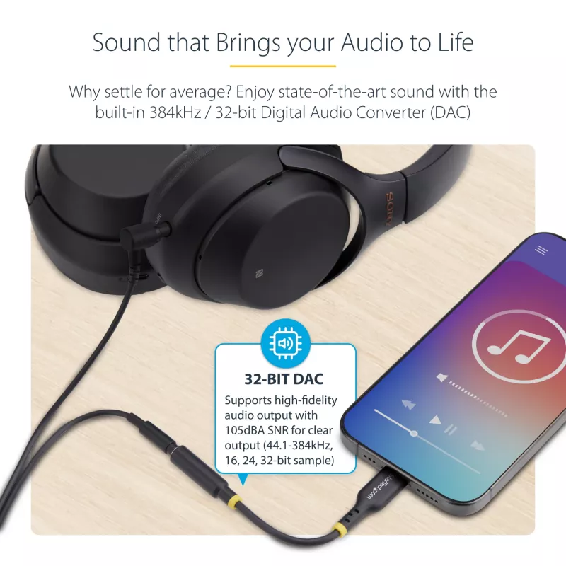StarTech.com 5in (12.7cm) USB-C uz 3.5 mm TRRS austiņu/headset ligzdas audio adapteris, USB Type-C palīgierīce, 32 bitu DAC, atbalsta USB-C/Thunderbolt, klēpjdatoriem/tālruņiem/planšetdatoriem