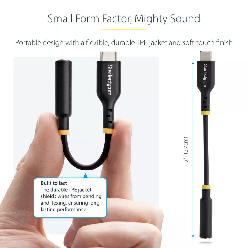 StarTech.com 5in (12.7cm) USB-C uz 3.5 mm TRRS austiņu/headset ligzdas audio adapteris, USB Type-C palīgierīce, 32 bitu DAC, atbalsta USB-C/Thunderbolt, klēpjdatoriem/tālruņiem/planšetdatoriem