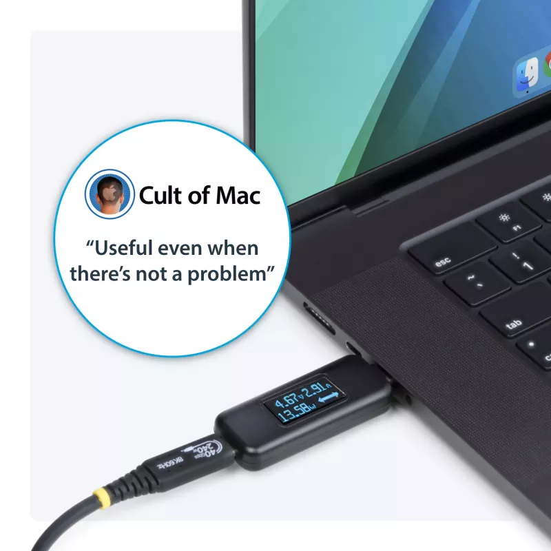 StarTech.com USB-C Strāvas Testeris, Digitālais Multimetrs, Divvirzienu Sprieguma un Strāvas Mērītājs, līdz 240 W PD EPR, Pārnēsājams USB-C Kabeļa un Pieslēgvietas Strāvas Mērītāja Testeris