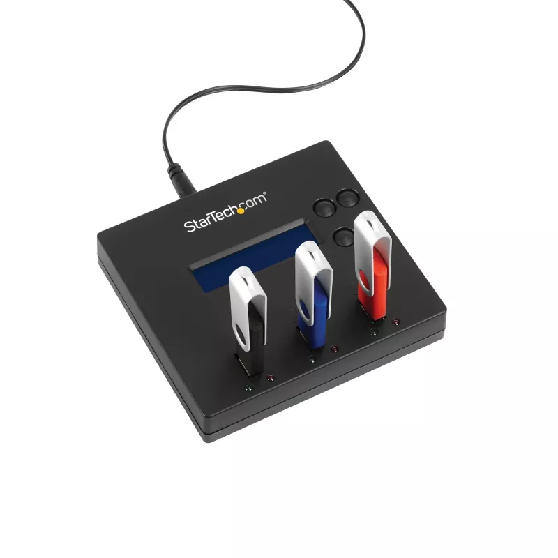 StarTech.com atsevišķs 1 uz 2 USB zibatmiņu dublikators un dzēsējs, vairāku USB zibatmiņu kopētājs, sistēmas un failu un visa diska kopēšana ar ātrumu 1,5 GB/min, vienreizēja un trīskārša dzēšana, LCD displejs - TAA