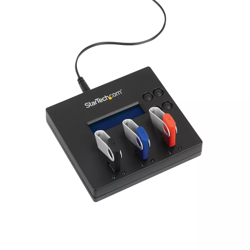 StarTech.com atsevišķs 1 uz 2 USB zibatmiņu dublikators un dzēsējs, vairāku USB zibatmiņu kopētājs, sistēmas un failu un visa diska kopēšana ar ātrumu 1,5 GB/min, vienreizēja un trīskārša dzēšana, LCD displejs - TAA