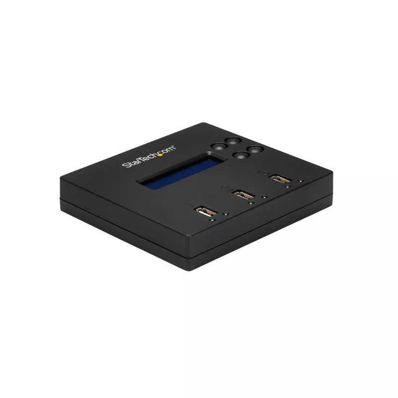 StarTech.com atsevišķs 1 uz 2 USB zibatmiņu dublikators un dzēsējs, vairāku USB zibatmiņu kopētājs, sistēmas un failu un visa diska kopēšana ar ātrumu 1,5 GB/min, vienreizēja un trīskārša dzēšana, LCD displejs - TAA