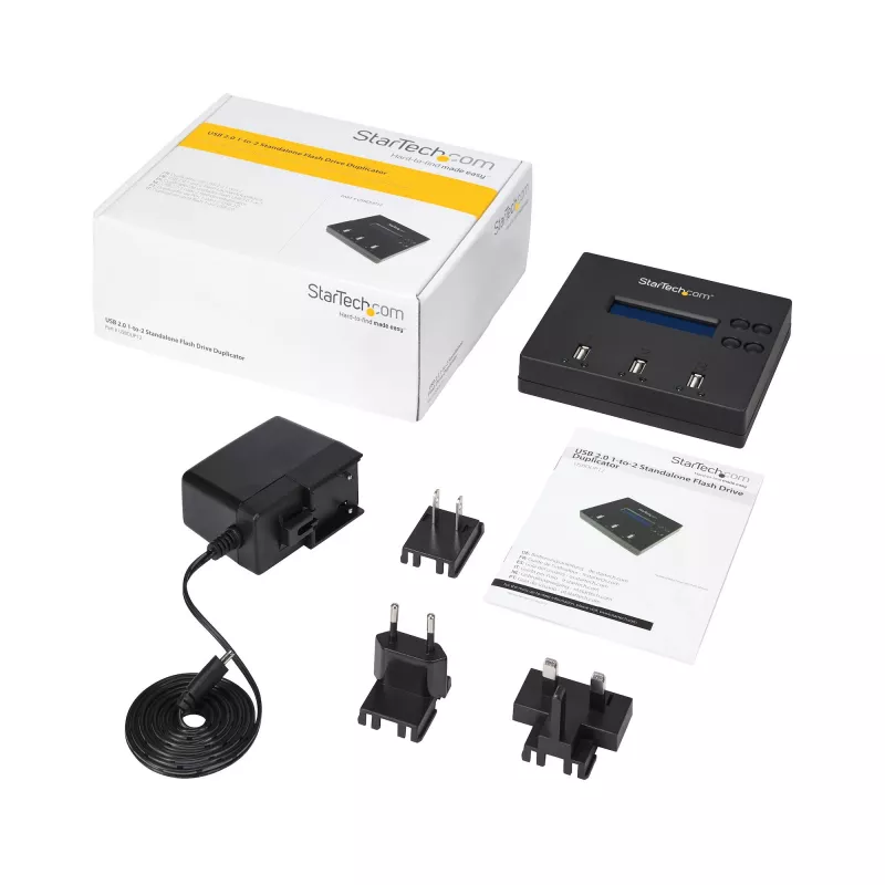 StarTech.com atsevišķs 1 uz 2 USB zibatmiņu dublikators un dzēsējs, vairāku USB zibatmiņu kopētājs, sistēmas un failu un visa diska kopēšana ar ātrumu 1,5 GB/min, vienreizēja un trīskārša dzēšana, LCD displejs - TAA