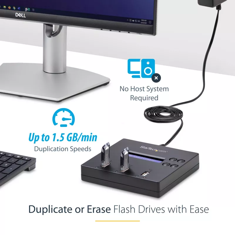 StarTech.com atsevišķs 1 uz 2 USB zibatmiņu dublikators un dzēsējs, vairāku USB zibatmiņu kopētājs, sistēmas un failu un visa diska kopēšana ar ātrumu 1,5 GB/min, vienreizēja un trīskārša dzēšana, LCD displejs - TAA
