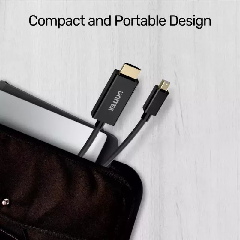 Video kabeļa adapteris Unitek Mini DisplayPort uz HDMI 2 m, HDMI 1.4, 4K@30Hz, HDCP 2.0, zeltīti kontakti, melns