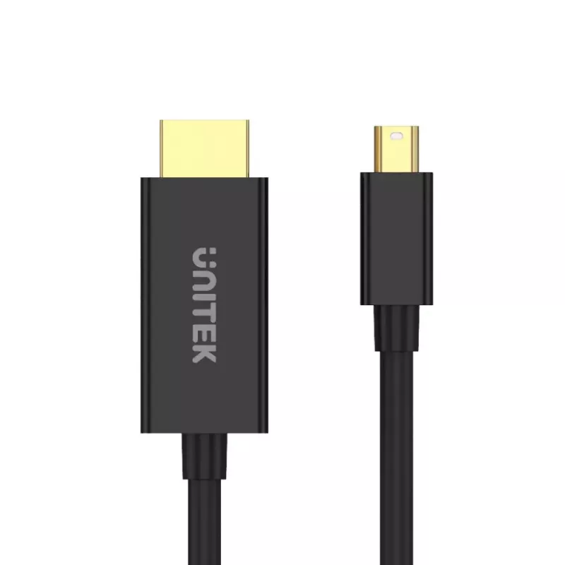 Video kabeļa adapteris Unitek Mini DisplayPort uz HDMI 2 m, HDMI 1.4, 4K@30Hz, HDCP 2.0, zeltīti kontakti, melns
