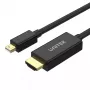 Video kabeļa adapteris Unitek Mini DisplayPort uz HDMI 2 m, HDMI 1.4, 4K@30Hz, HDCP 2.0, zeltīti kontakti, melns