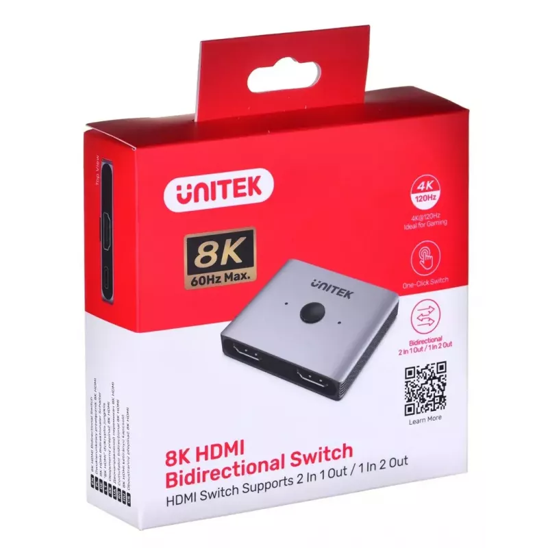 HDMI pārslēgs Unitek V1163A 2x1 8K 60Hz — 2 ieejas uz 1 izeju