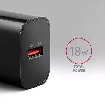 Axagon ACU-QC18 QC 3.0 1× OUTPUT sienas lādētājs 18W, iekštelpām, maiņstrāva, melns