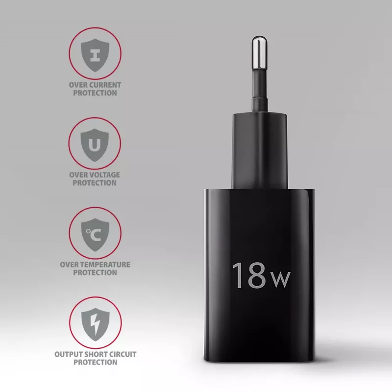 Axagon ACU-QC18 QC 3.0 1× OUTPUT sienas lādētājs 18W, iekštelpām, maiņstrāva, melns