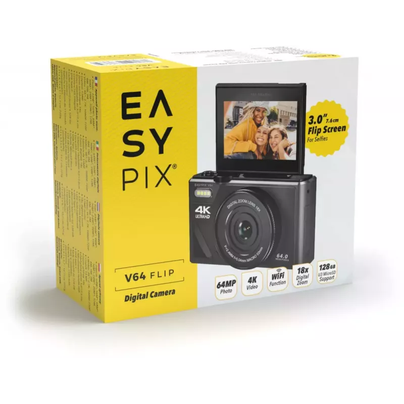 Kompakta digitālā kamera EASYPIX V64 Flip 20203 — 16 MP, 1080p video