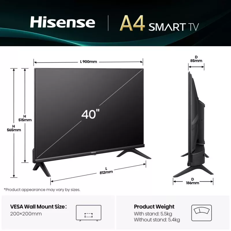 Hisense 40A4Q 101,6 cm (40 collu) Full HD Smart TV Wi-Fi Melns 200 cd/m²