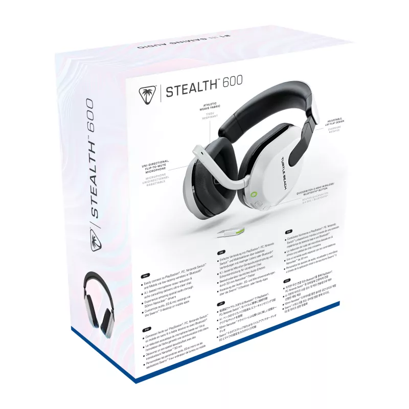 Turtle Beach Stealth 600 baltas PlayStation bezvadu spēļu austiņas ar līdz 80 stundu akumulatoru, 50 mm skaļruņiem un Bluetooth priekš PS5, PS4, PC un mobilajām ierīcēm