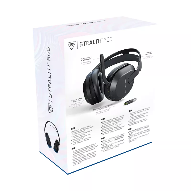 Turtle Beach Stealth 500 melnas bezvadu spēļu austiņas PlayStation ar līdz 40 stundu akumulatora darbību un Bluetooth savienojumu, piemērotas PS5, PS4, PC un mobilajām ierīcēm