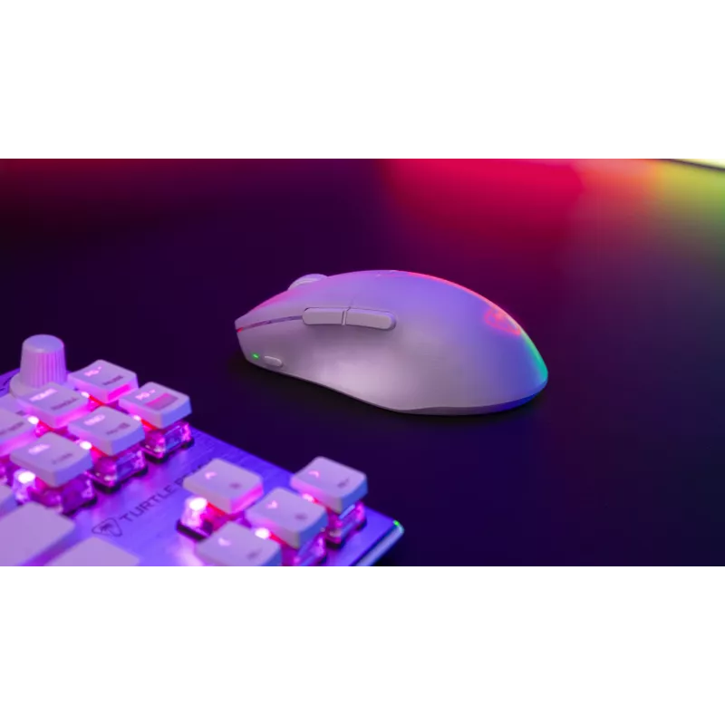 Turtle Beach Pure Air balta - īpaši viegla bezvadu ergonomiska RGB spēļu pele, 26K DPI optiskais sensors, 125 h akumulators, RGB apgaismojums