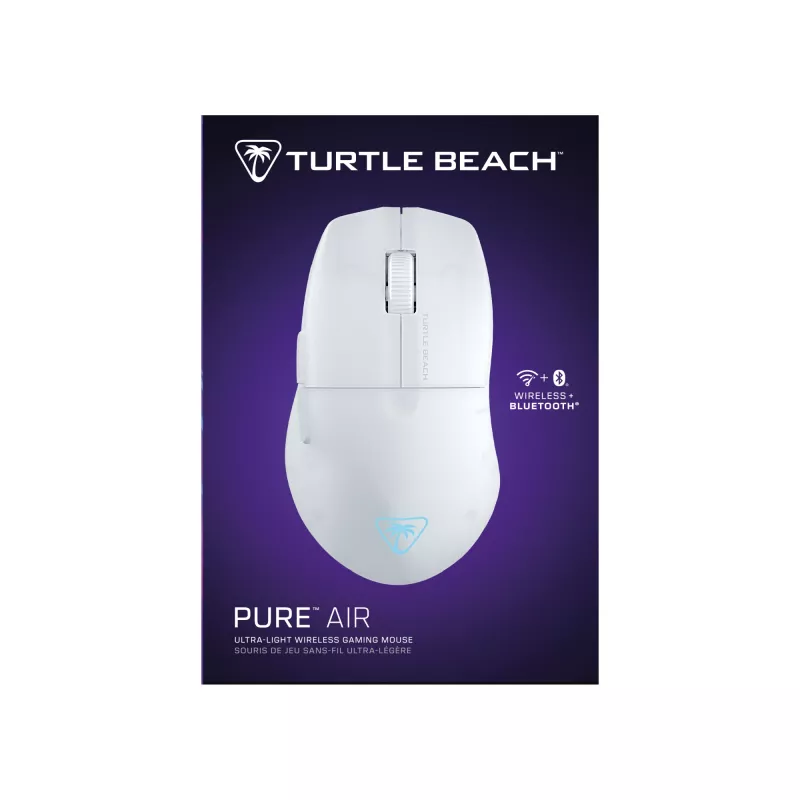 Turtle Beach Pure Air balta - īpaši viegla bezvadu ergonomiska RGB spēļu pele, 26K DPI optiskais sensors, 125 h akumulators, RGB apgaismojums