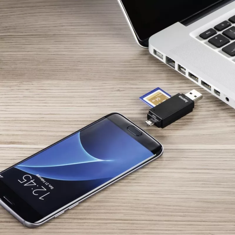 Hama Basic USB 2.0 OTG karšu lasītājs, SD/microSD, melns