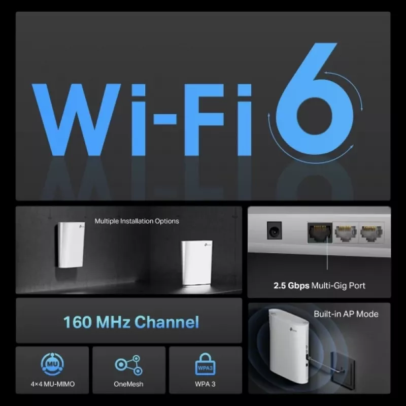 TP-Link AX6000 Mesh Wi-Fi 6 Balts 1000, 2500 Mbit/s