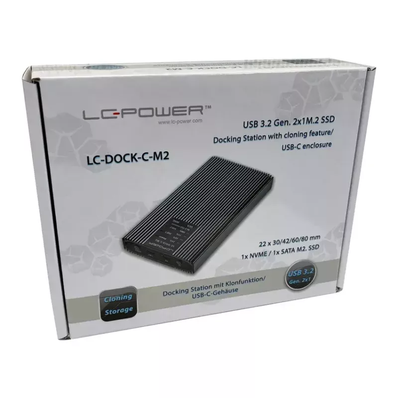 SSD korpuss LC-Power LC-DOCK-C-M2 2 M.2 diskdziņiem 10 Gbit/s Antracīts
