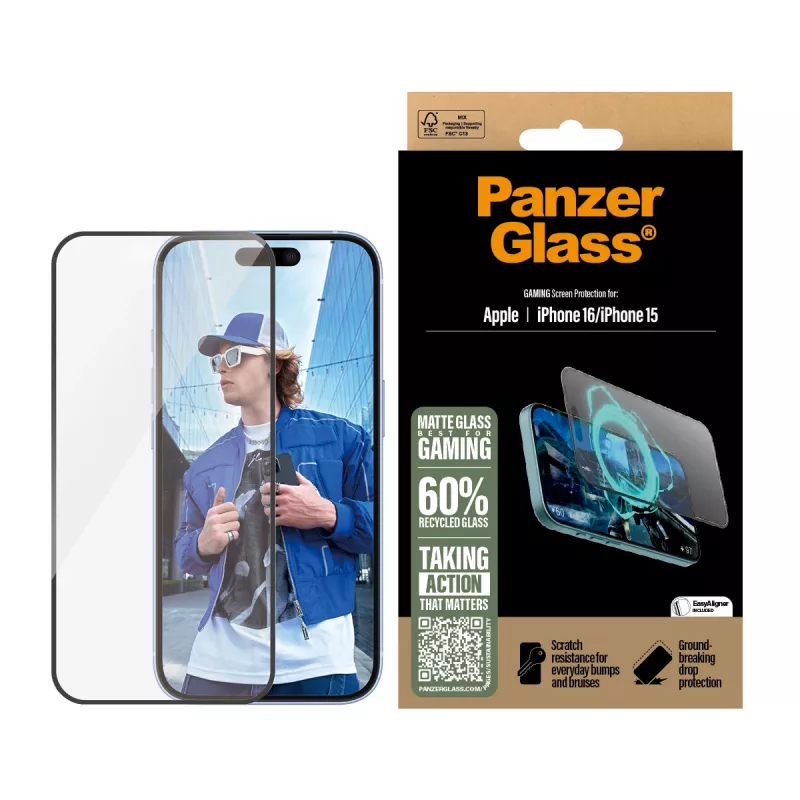 PanzerGlass ® Gaming ekrāna aizsargs iPhone 16 | 15 | Ultra-Wide Fit