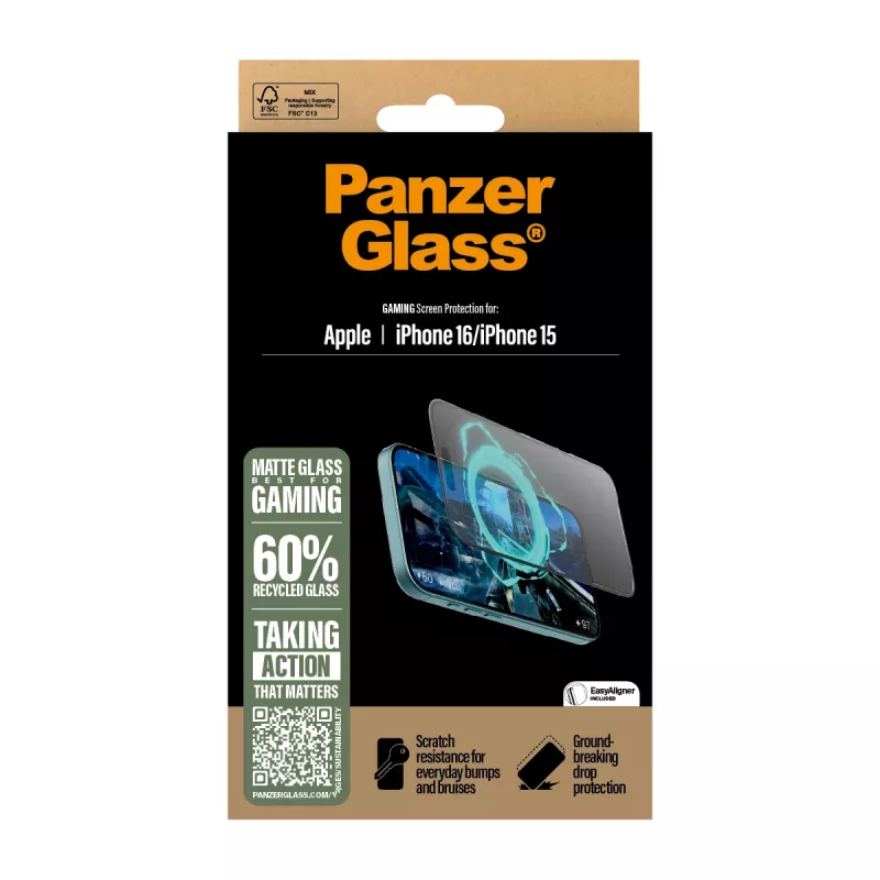 PanzerGlass ® Gaming ekrāna aizsargs iPhone 16 | 15 | Ultra-Wide Fit