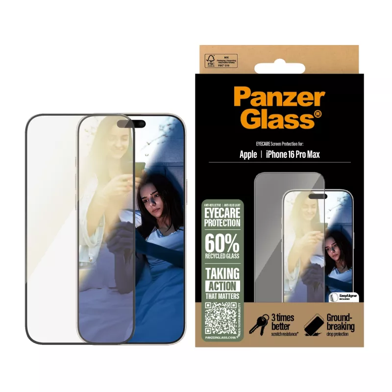 PanzerGlass ® EyeCARE™ ekrāna aizsargs iPhone 16 Pro Max | Ultra-Wide Fit