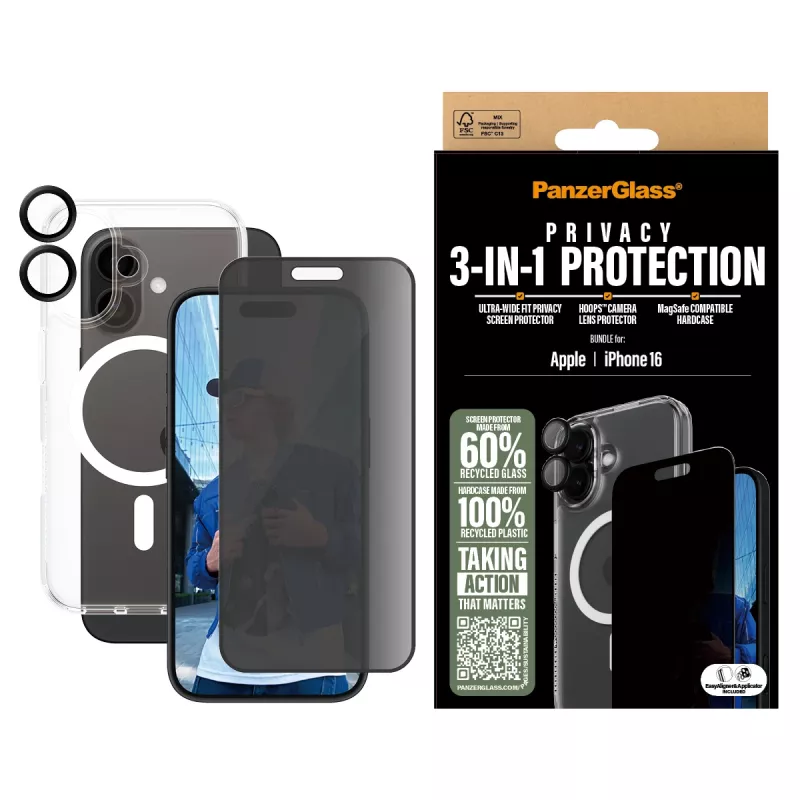 PanzerGlass 3-in-1 privātuma aizsardzības komplekts iPhone '24 6.1