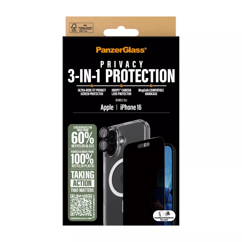 PanzerGlass 3-in-1 privātuma aizsardzības komplekts iPhone '24 6.1