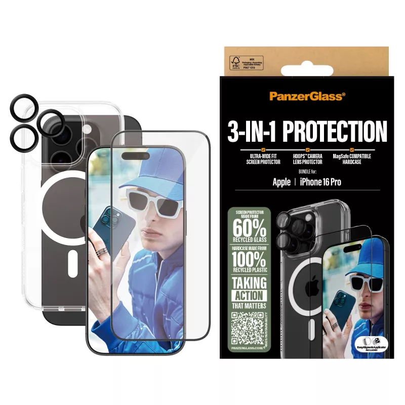 3-in-1 aizsardzības komplekts PanzerGlass iPhone '24 6.3 collu Pro