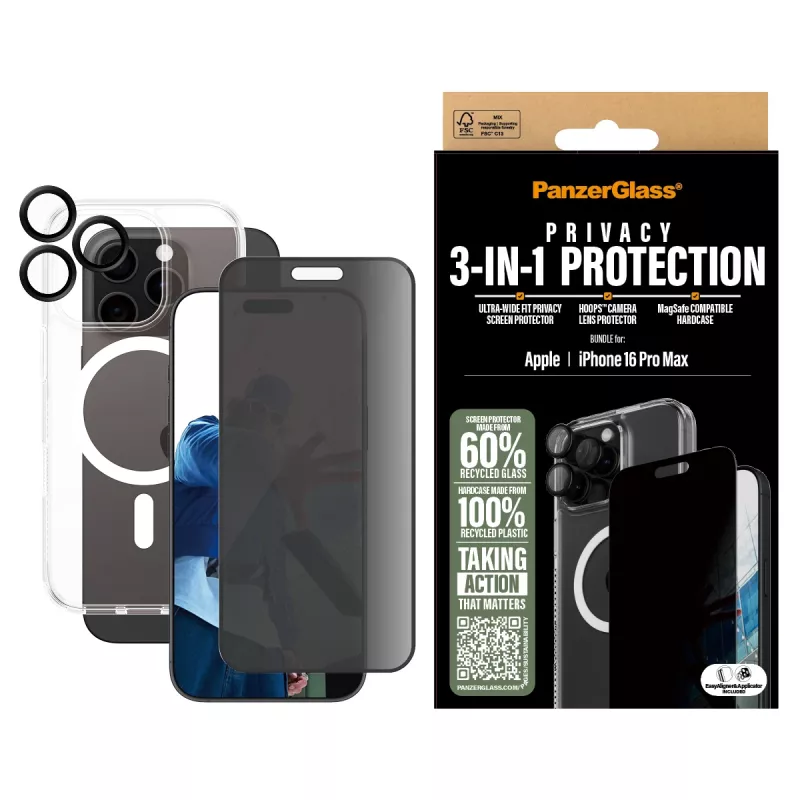 PanzerGlass® 3-in-1 privātuma aizsardzības komplekts iPhone 16 Pro Max