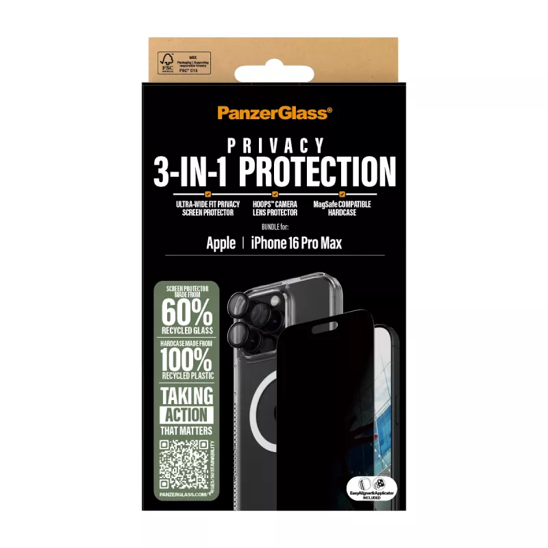 PanzerGlass® 3-in-1 privātuma aizsardzības komplekts iPhone 16 Pro Max