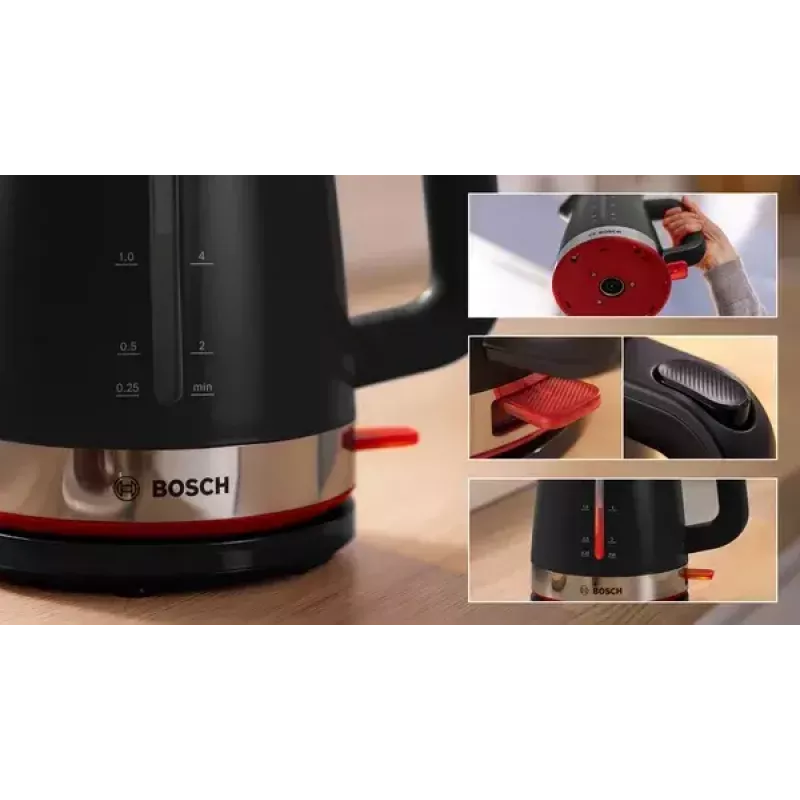 Elektriskā tējkanna Bosch TWK4M223 1,7 L 2400 W, melna, bezvada, slēpts sildelements