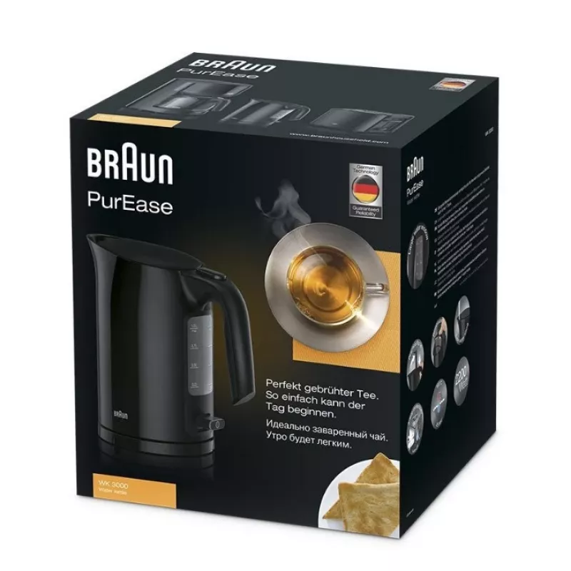 Braun PurEase WK 3000 BK elektriskā tējkanna 1 L 2200 W Melna