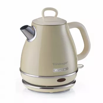 Ariete 2868 Vintage 1 L dizaina elektriskā tējkanna no nerūsējošā tērauda uzlējumiem, tējai un zāļu dzērieniem, automātiskās izslēgšanās sistēma, ergonomisks rokturis, 1 litrs, 1600 W, gaiši bēša