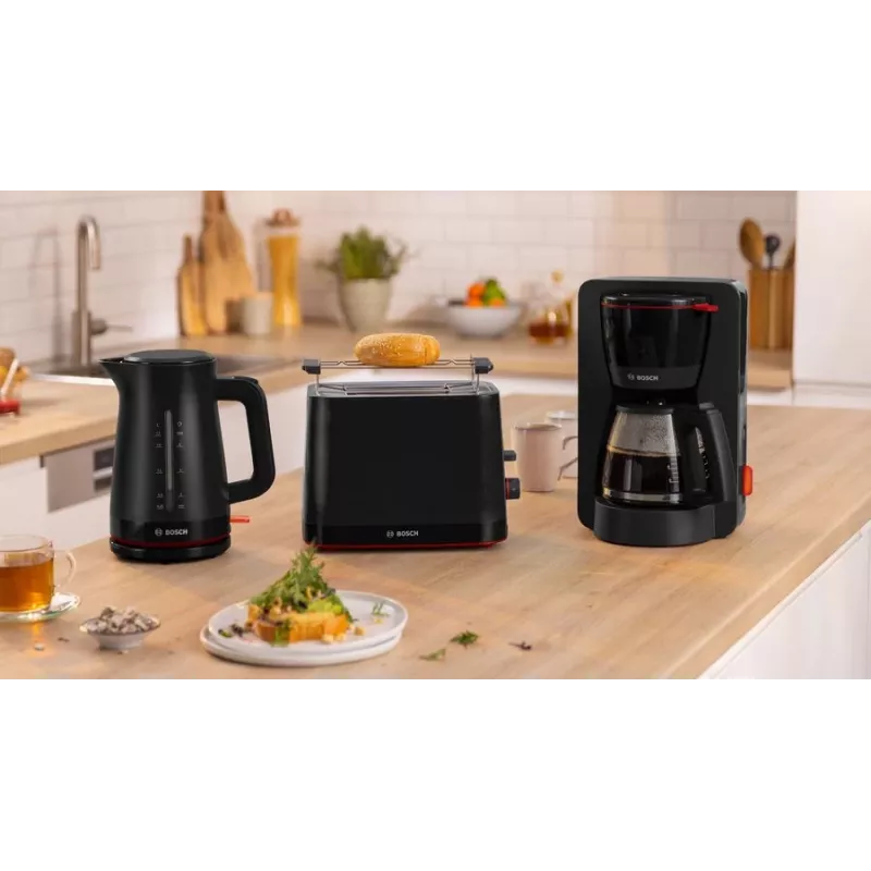 Pilienveida kafijas automāts Bosch TKA3M133, 1,4 L ūdens tvertne, 15 krūzīšu ietilpība, melns