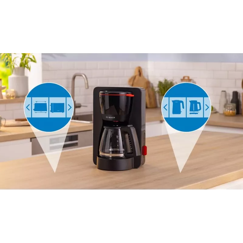 Pilienveida kafijas automāts Bosch TKA3M133, 1,4 L ūdens tvertne, 15 krūzīšu ietilpība, melns