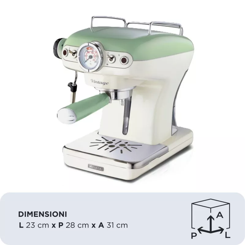 Ariete 1389 Vintage Espresso kafijas automāts - espresso kafijas automāts maltai kafijai vai ESE podiņiem, pasteļzaļā krāsā