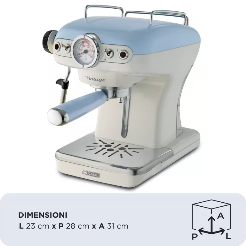 Ariete 1389 Vintage Espresso kafijas automāts - Espresso kafijas automāts maltai kafijai vai ESE spilventiņiem, gaiši zilā krāsā