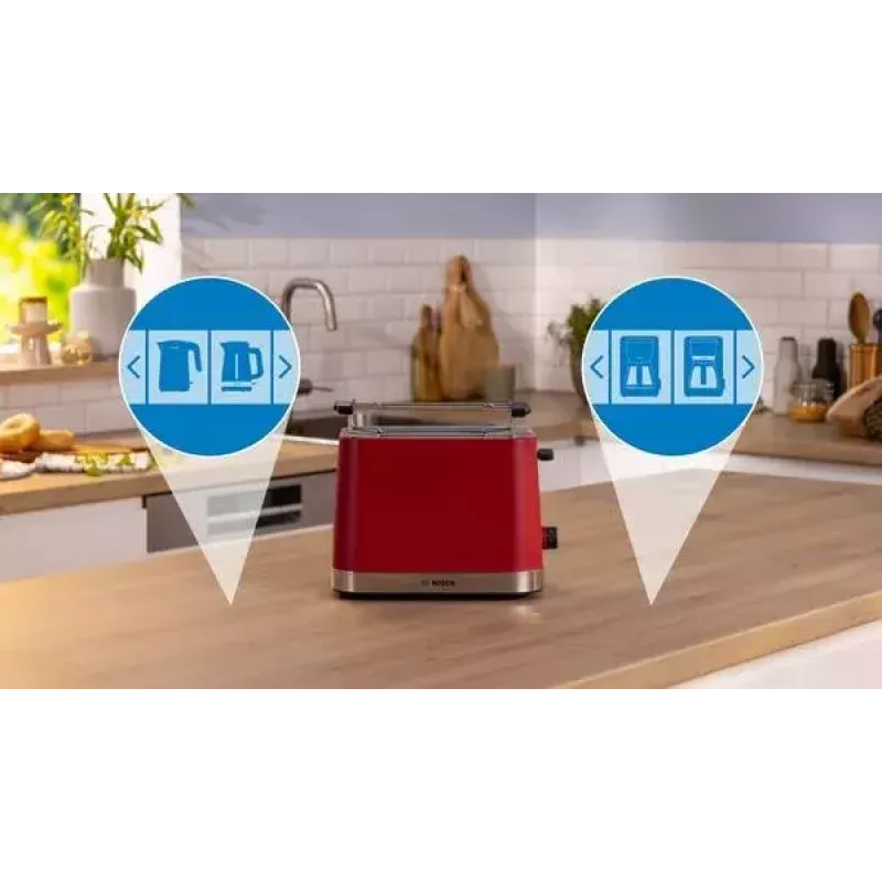 Grauzdētājs Bosch TAT4M224 2 šķēlēm 950 W Sarkans Nerūsējošais tērauds